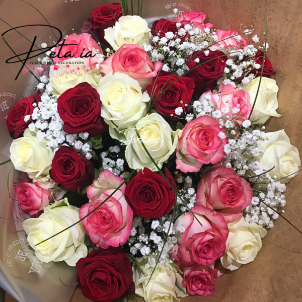 Bouquet de roses rouge rose et blanche - Douceur